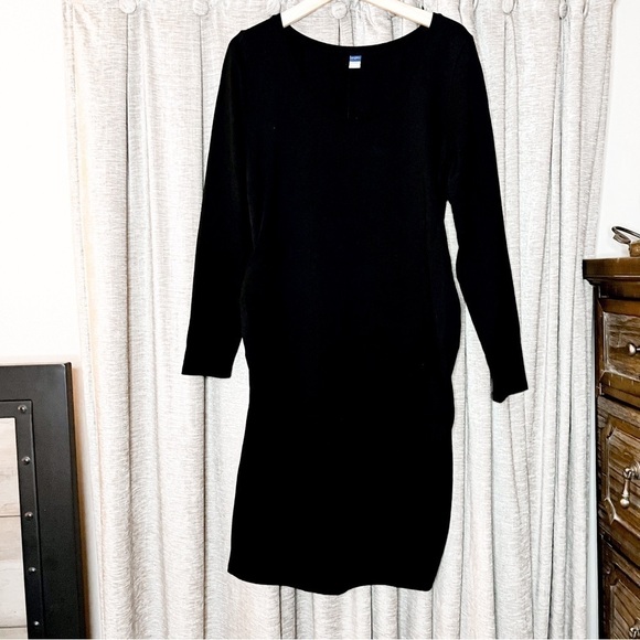 Old Navy Maternity Black Long Sleeve Bodycon Fitted Midi Dress Size Large - Picture 1 of 14